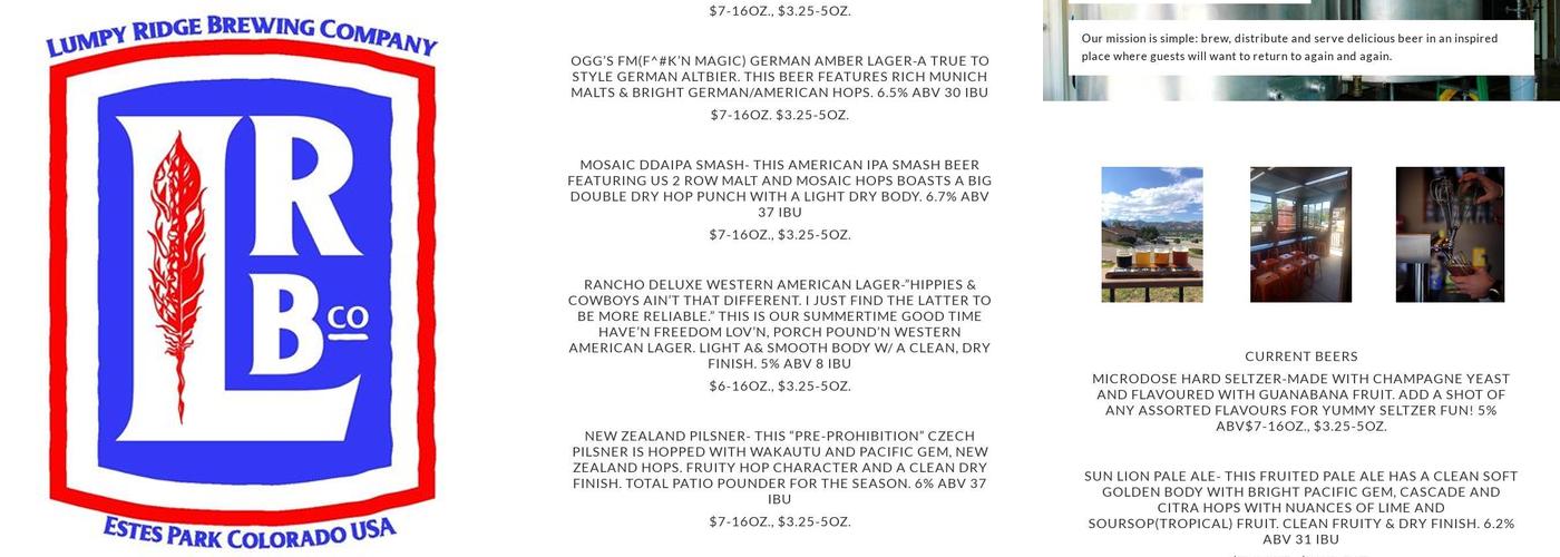 Lumpy Ridge Brewing Co. Menu