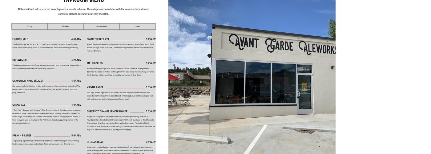 Avant Garde Aleworks Menu