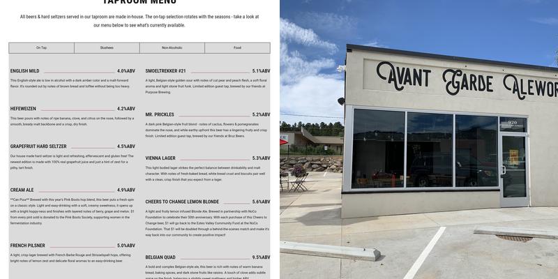 Avant Garde Aleworks Menu