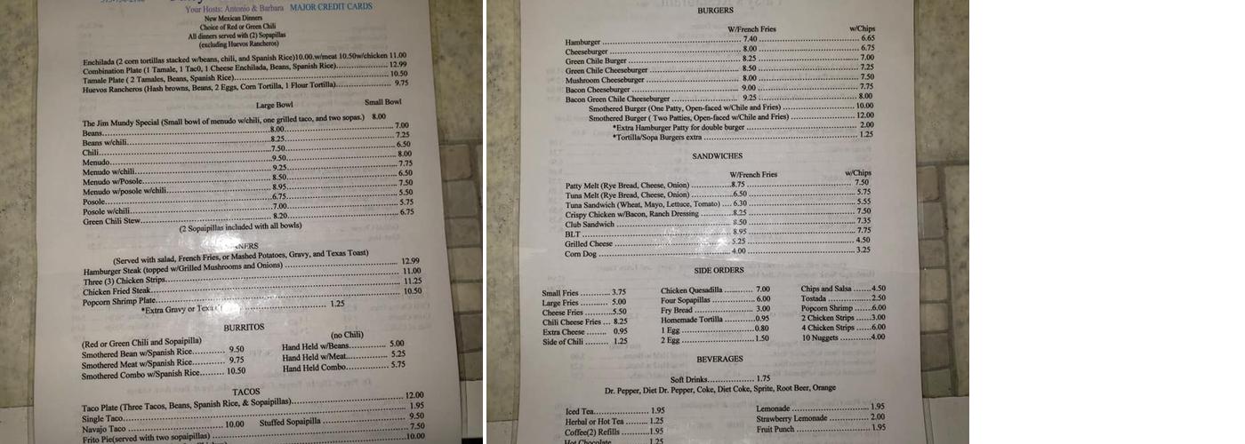 Patsy's Restaurant & Bakery Menu