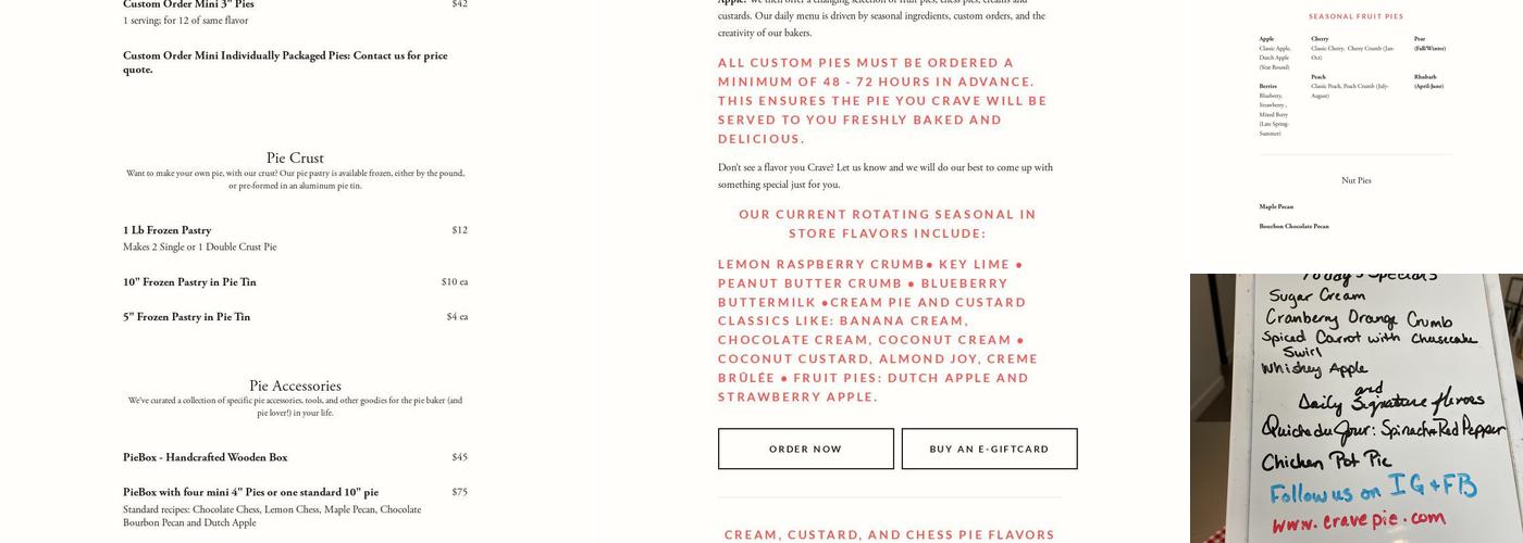 Crave Pie Studio Menu