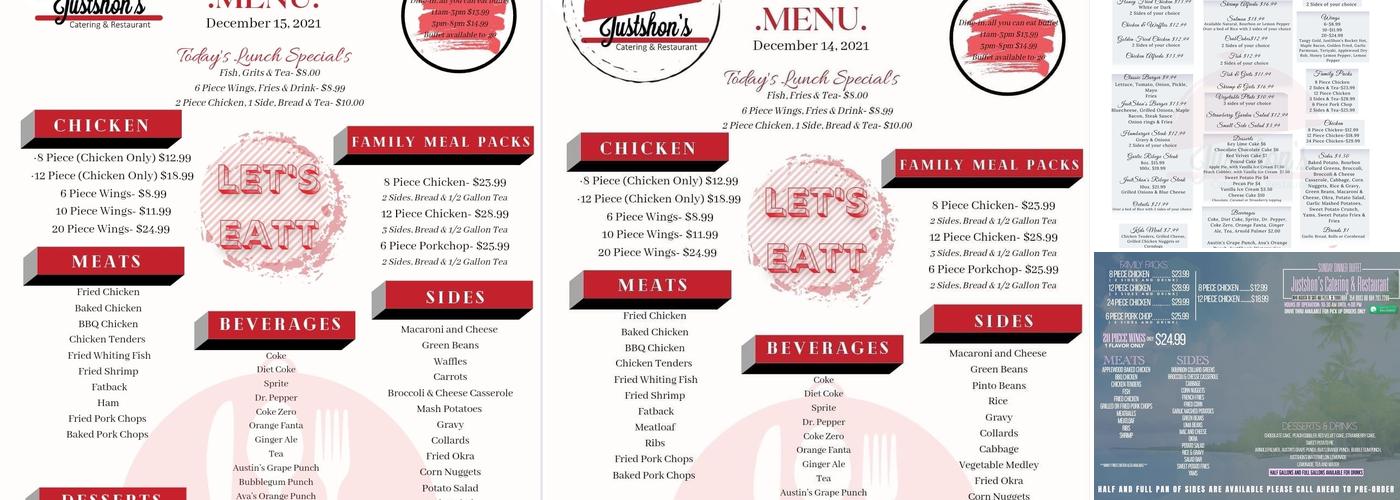 Justshon’s Catering & Restaurant Menu