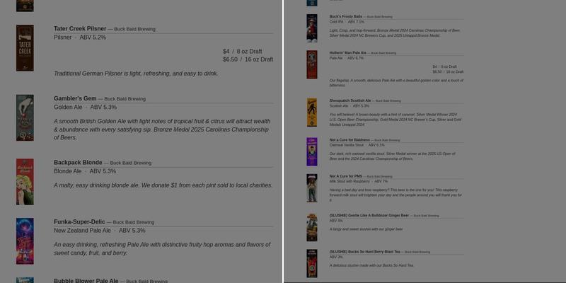 Buck Bald Brewing Menu