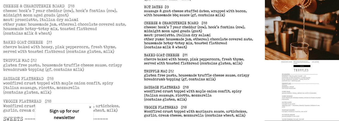 Emerson & Oliver Menu