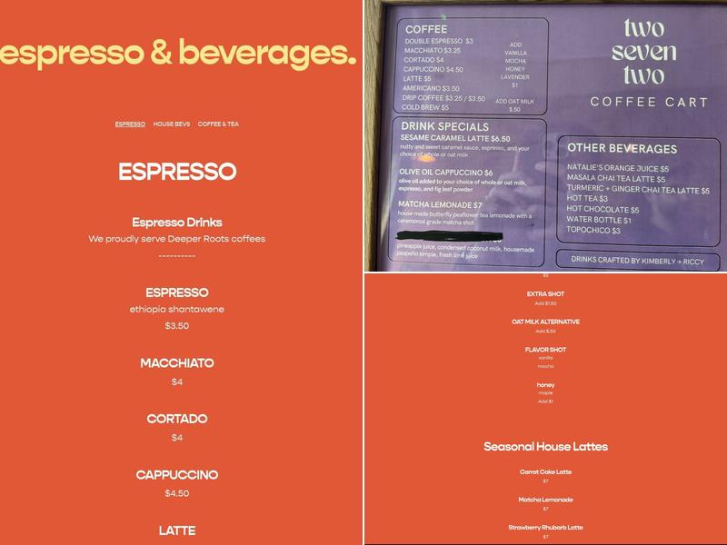 Two Seven Two Menu