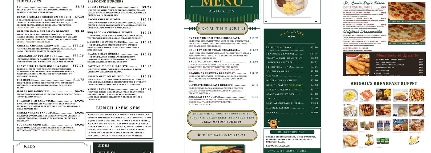 Abigail's Tap Room Menu