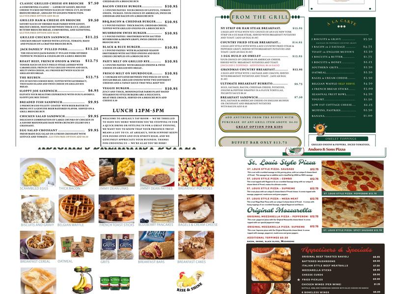 Abigail's Tap Room Menu