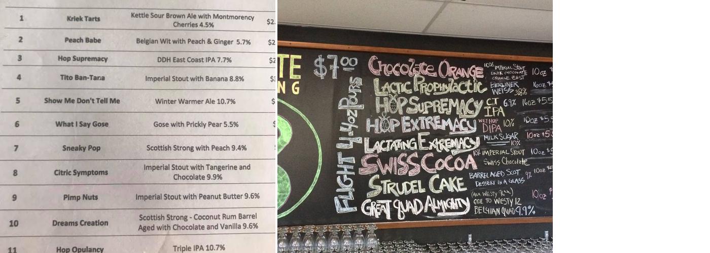 Deviate Brewing Menu