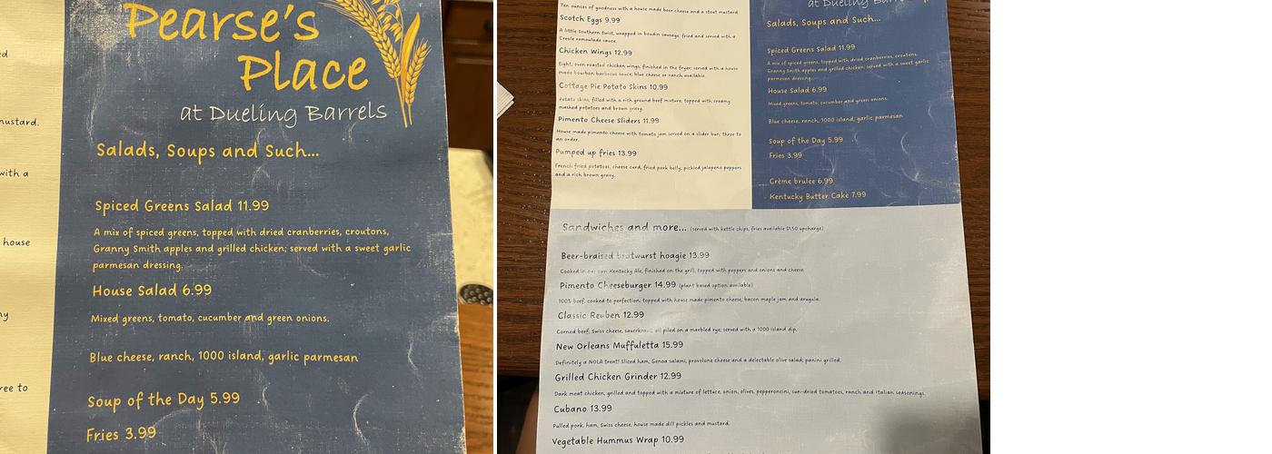 Dueling Barrels Brewery & Distillery Menu