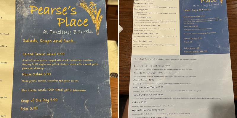 Dueling Barrels Brewery & Distillery Menu