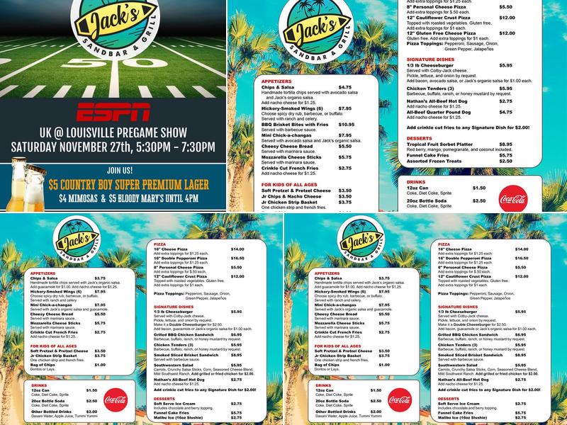 Jack’s Sandbar and Grill Menu