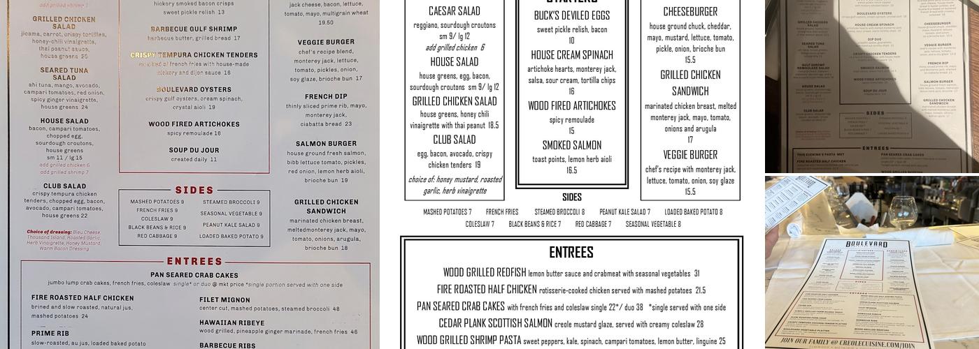 Boulevard American Bistro Menu