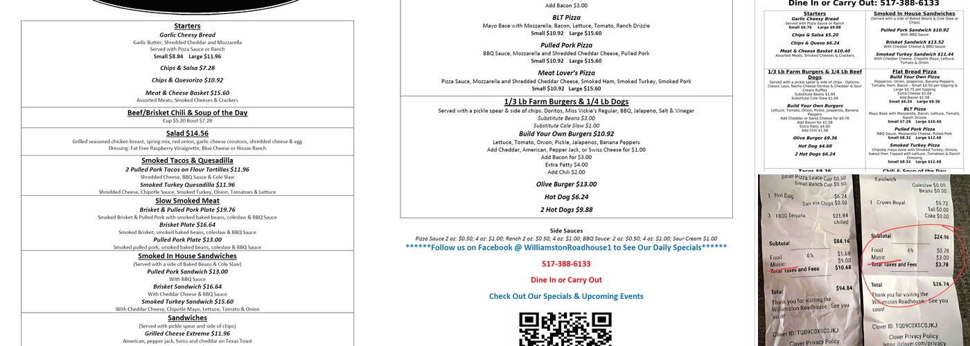 Williamston Roadhouse Menu