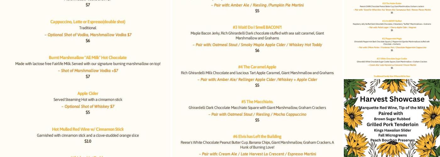 Burnt Marshmallow Brewstillery & Rudbeckia Winery Menu