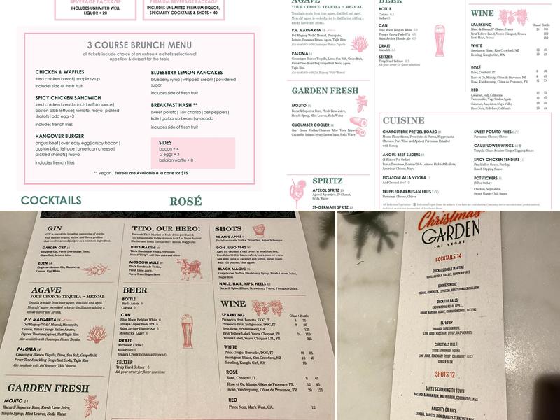 The Garden Las Vegas Menu