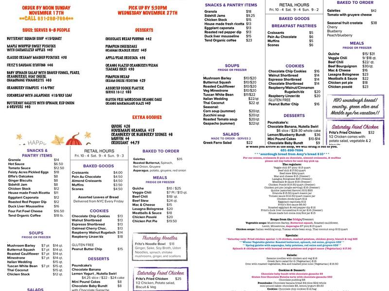 Ali Katz Kitchen Menu