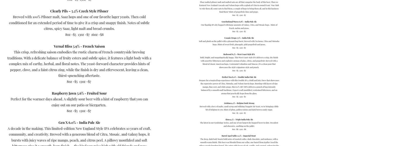 Conclave Brewing Menu