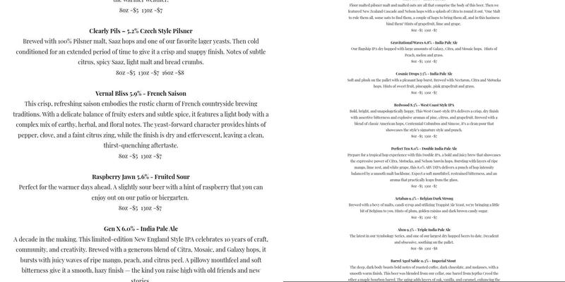 Conclave Brewing Menu