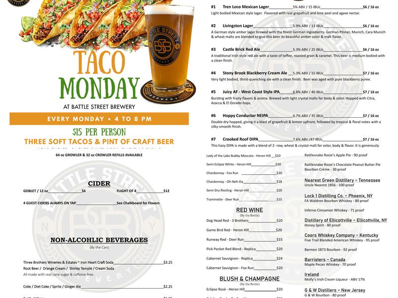 Battle Street Brewery Menu