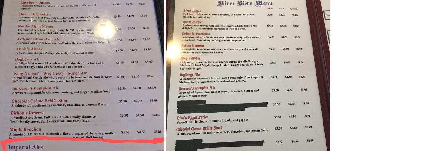 Red Hawk Brewing Menu