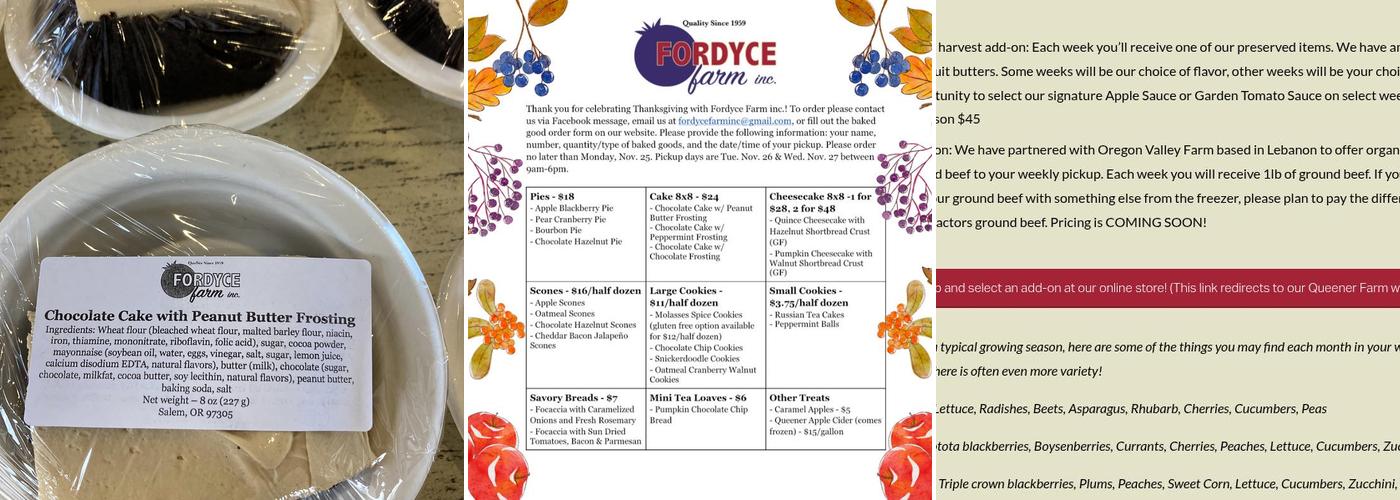 Fordyce Farm inc. Menu