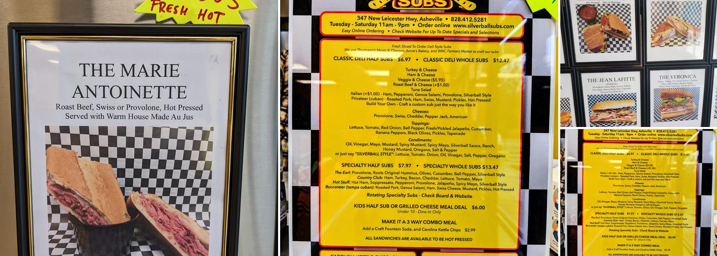 Silverball Subs Menu