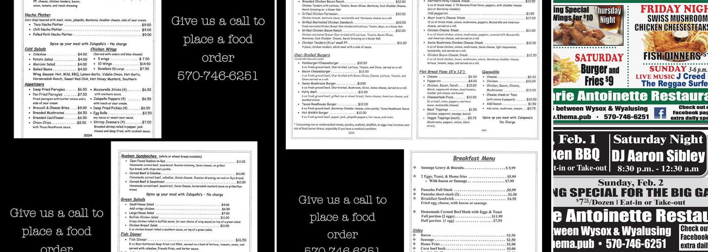 Marie Antoinette Inn Menu