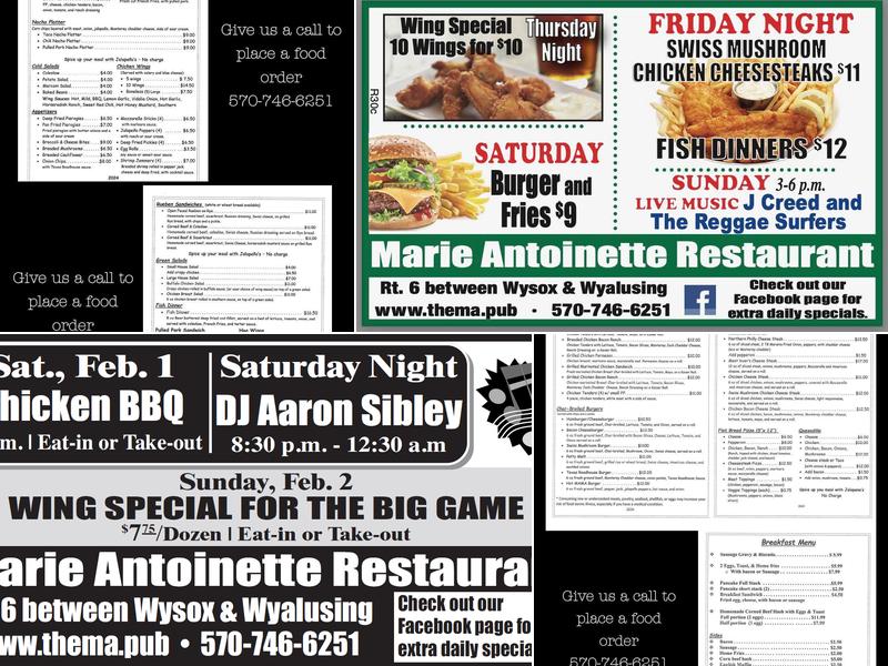 Marie Antoinette Inn Menu