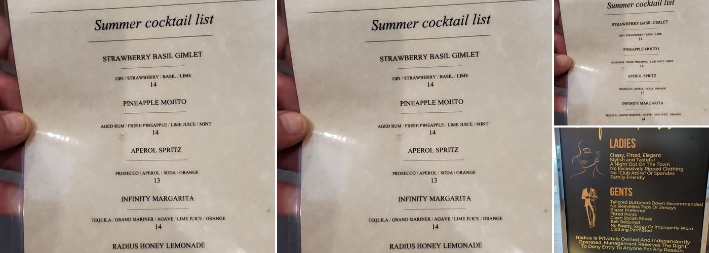 Radius Rooftop Lounge Menu