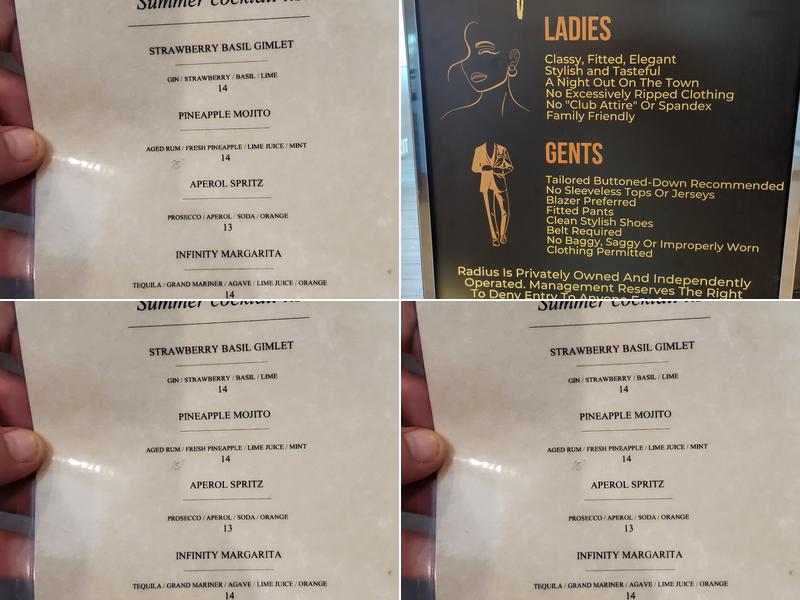 Radius Rooftop Lounge Menu