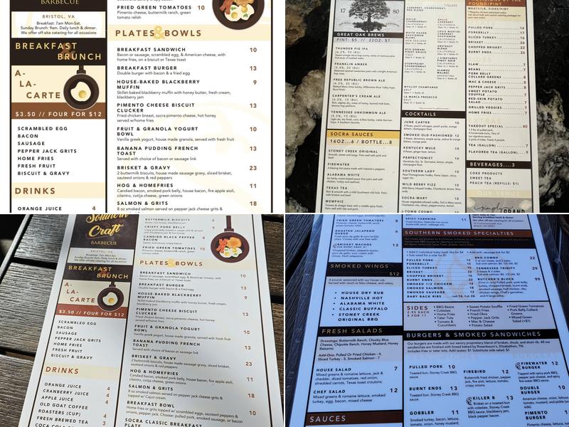 Southern Craft BBQ Bristol Menu