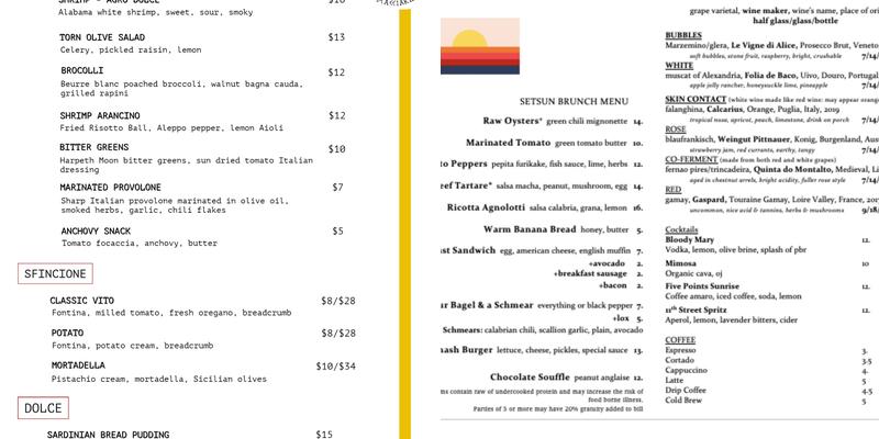 Vandyke Bed and Beverage Menu