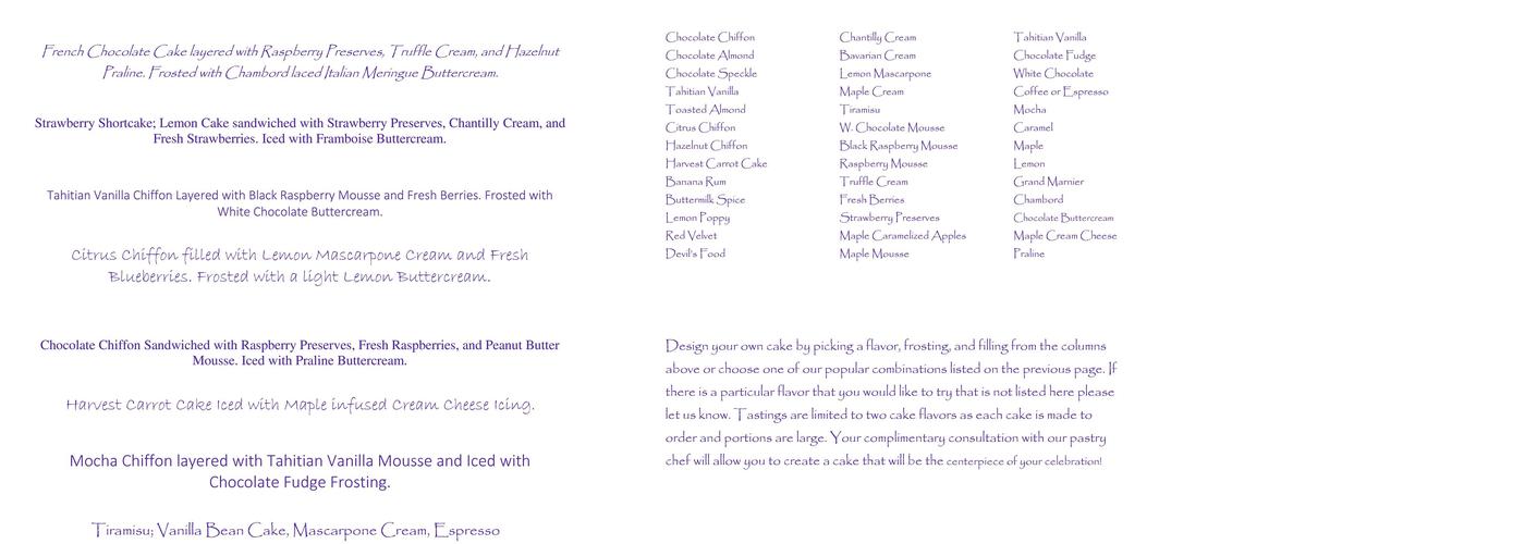 Vermont Cake Studio Menu