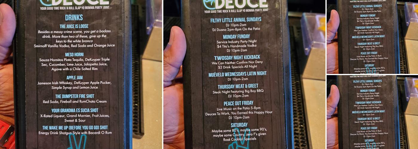 The Deuce Bar Menu