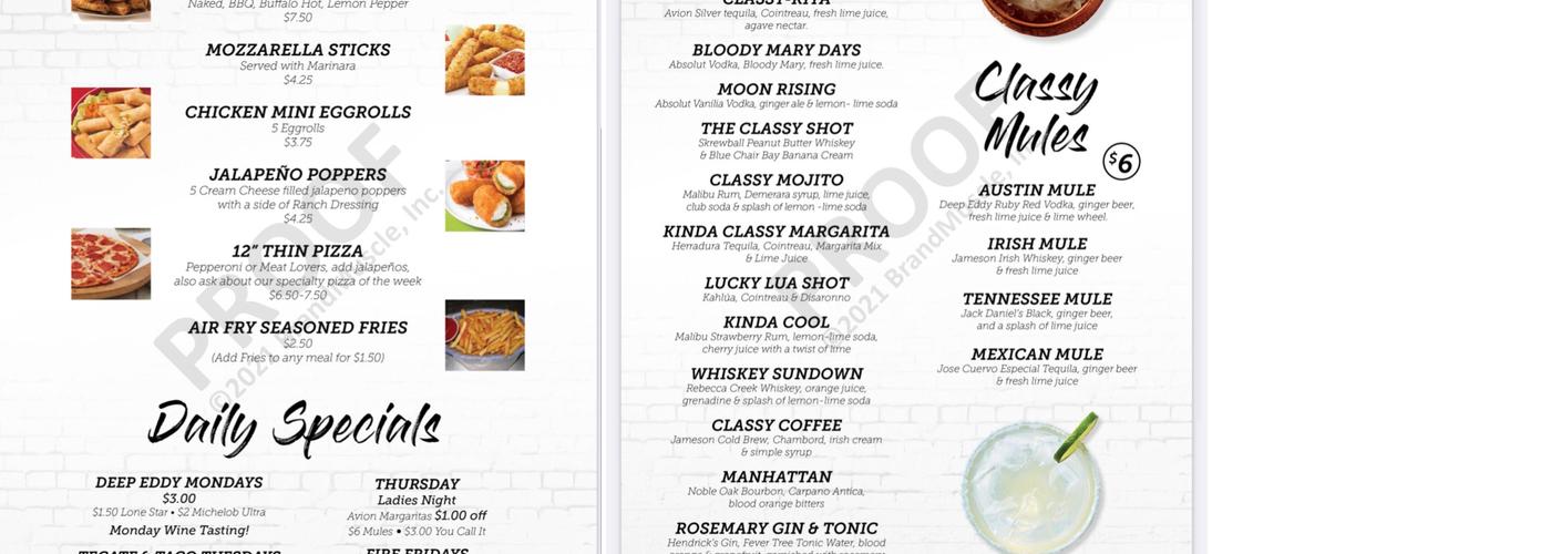 Kinda Classy Bar Menu