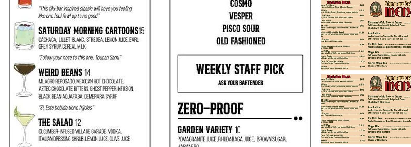 Einstein's Tap House Menu