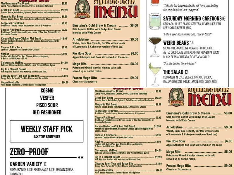 Einstein's Tap House Menu