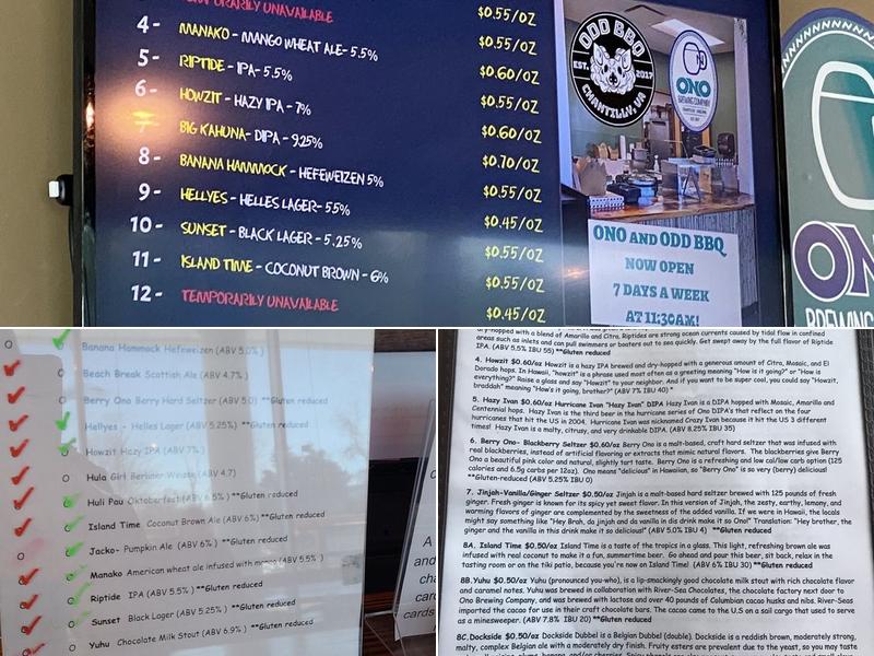 Ono Brewing Company Menu
