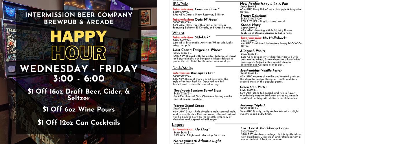 Intermission Beer Company Menu