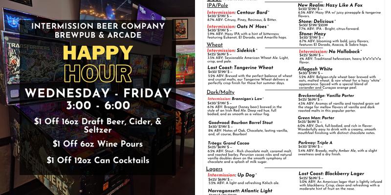 Intermission Beer Company Menu