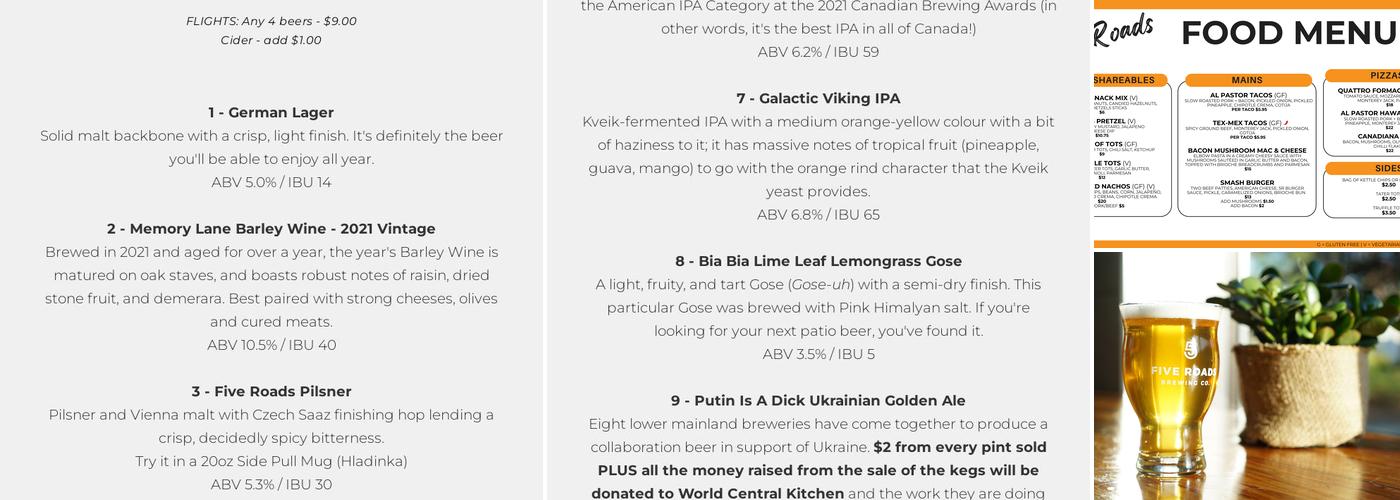 Five Roads Brewing Co. Menu
