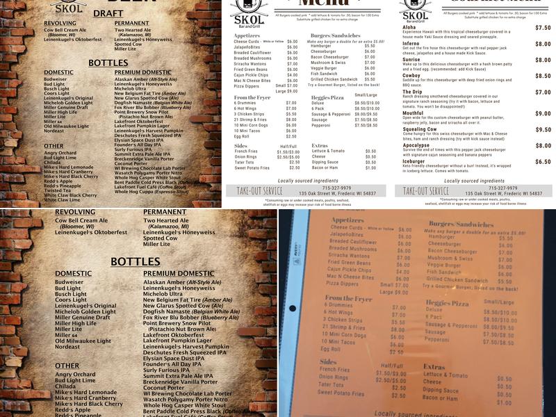 SKOL Bar & Grill is now the Friendly Tavern Menu