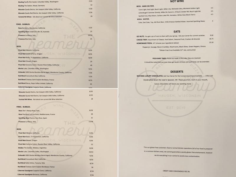 The Creamery Menu