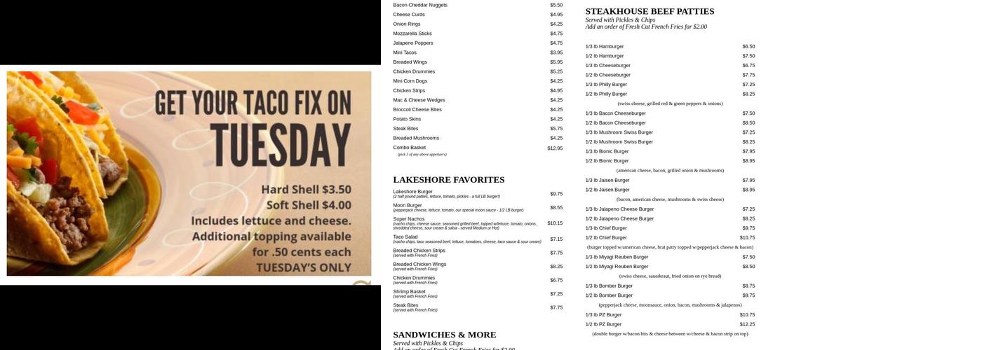 Mel’s Lakeshore Resort Menu