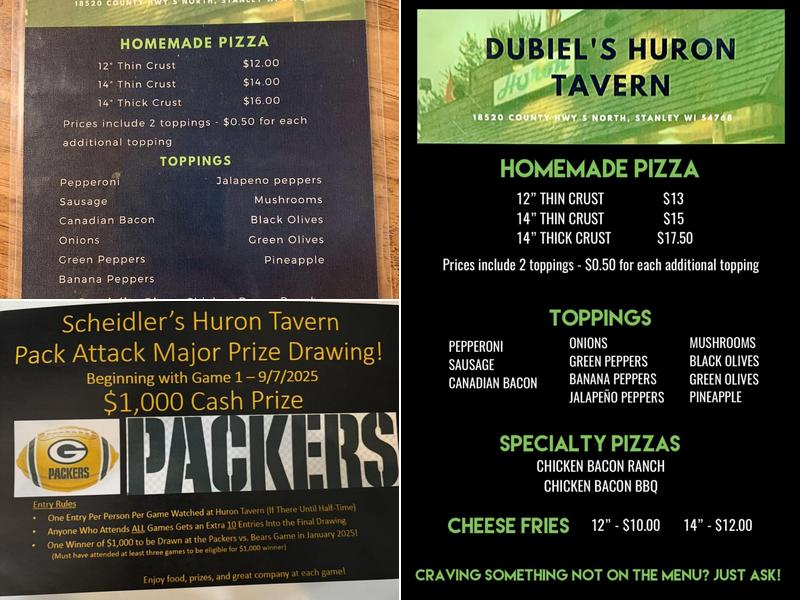 Scheidler's Huron Tavern & Campground Menu
