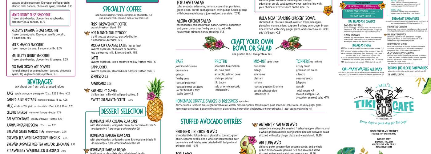 Mel’s Tiki Cafe Menu
