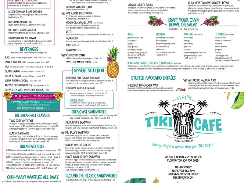 Mel’s Tiki Cafe Menu