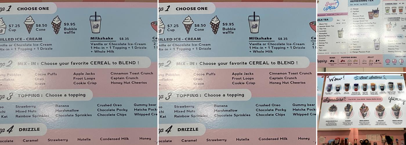 Sugar Milk Boba & Dessert Bar Menu