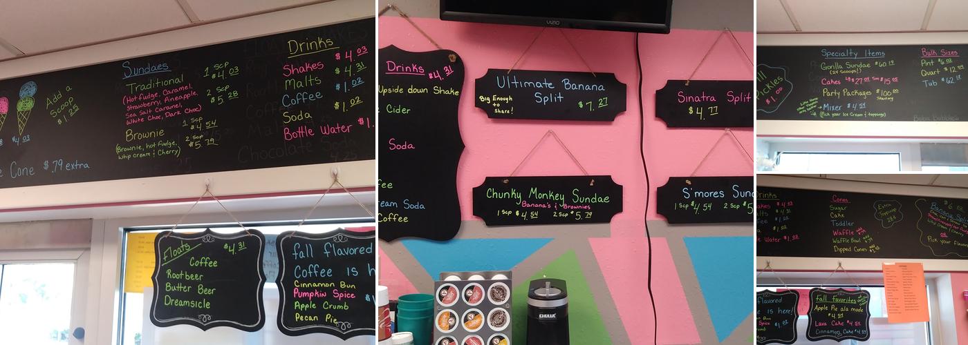Chunky Monkey Ice Cream and Sweets Menu