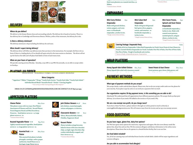 Fresh Food Generation Menu